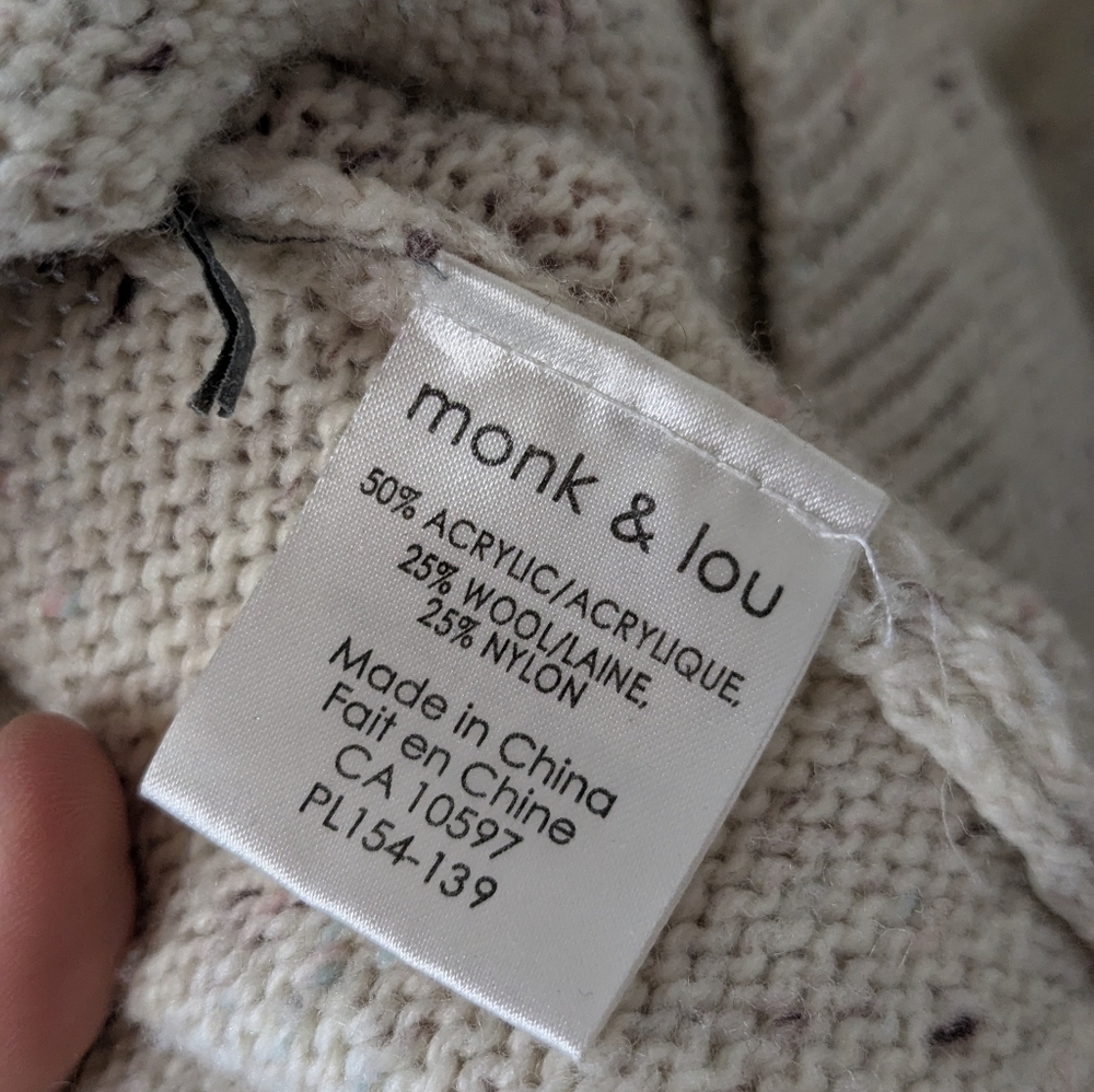 Monk & Lou Flecked Cowl Neck Sweater High Low - cream beige - size M - Picture 8 of 9
